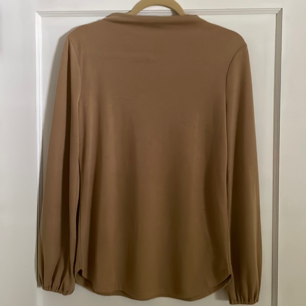 Classy camel top in poly-rayon. Like new!